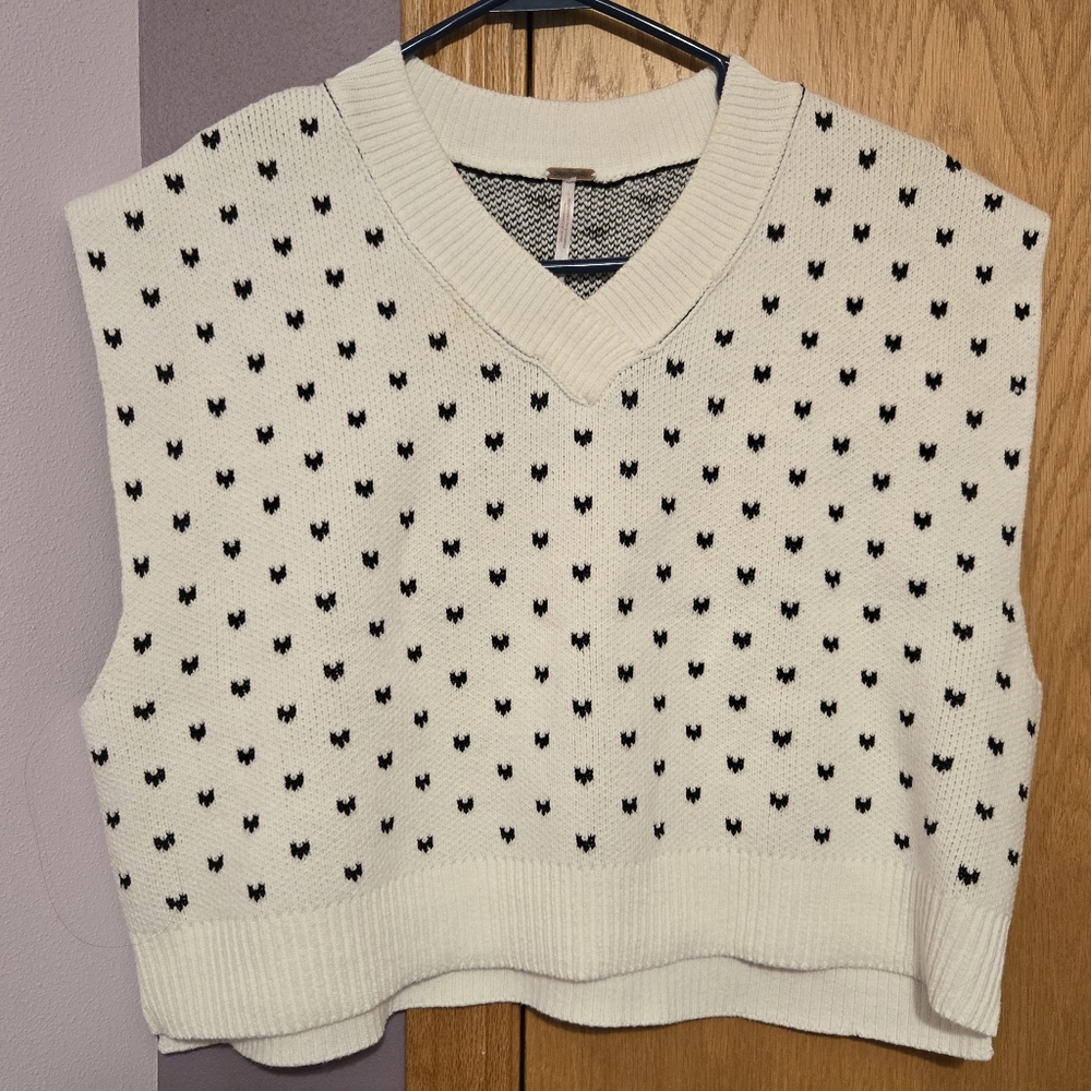 Free People Easy Street Sweater Vest Ivory Black Combo (S)